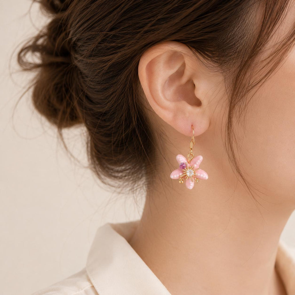 Pink Bow Heart Earrings, Crystal Pearl Drop Earrings, Balletcore Coquette Jewelry, Romantic Gift for Her
