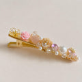 Gold Floral Pearl Hair Clip, Pink Rose Crystal Barrette, Romantic Coquette Hair Accessory, Gift for Her
