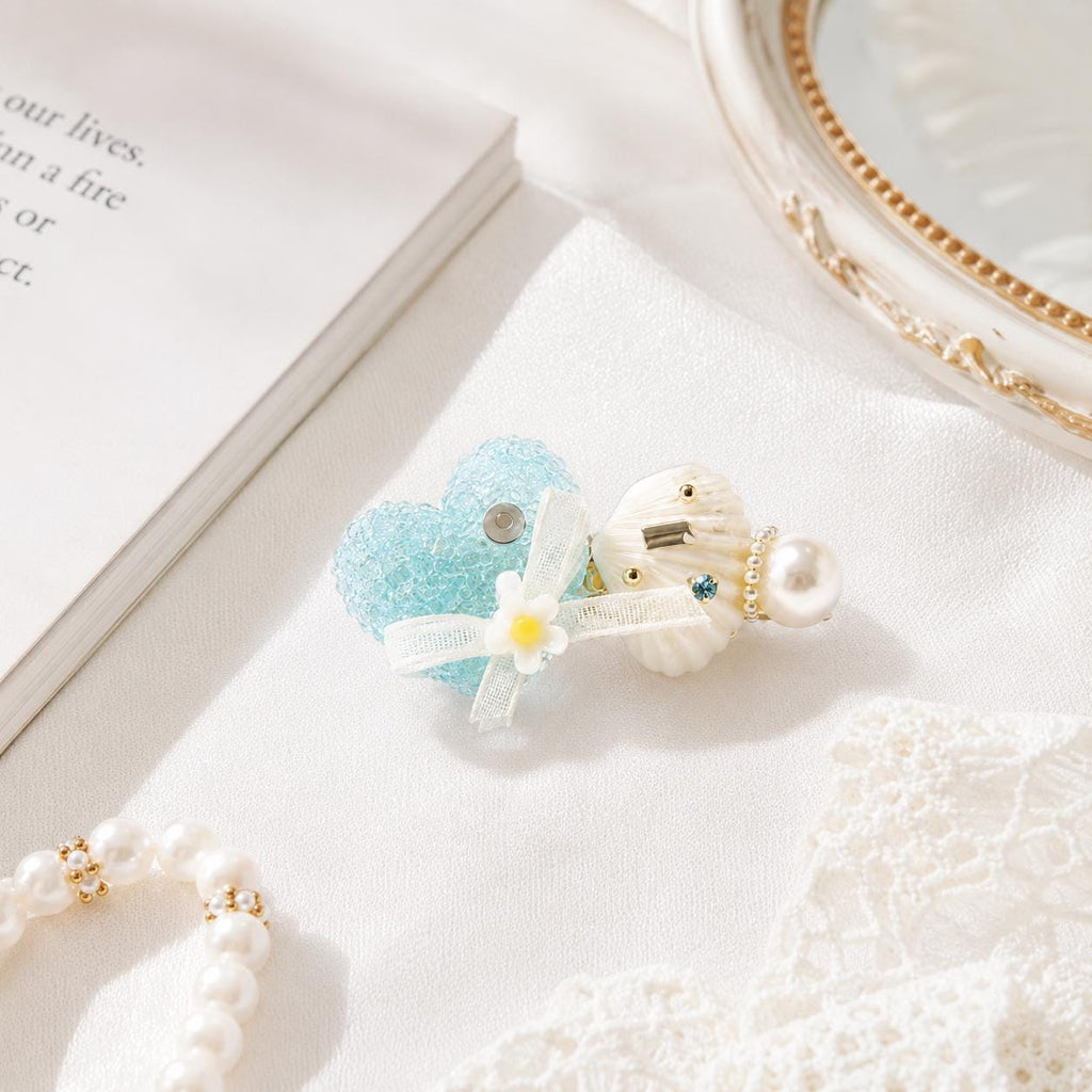 Blue Seashell Heart Hair Clip, Pearl Mermaidcore Hair Barrette, Coquette Ocean Hair Accessory, Summer Beach Gift for Her