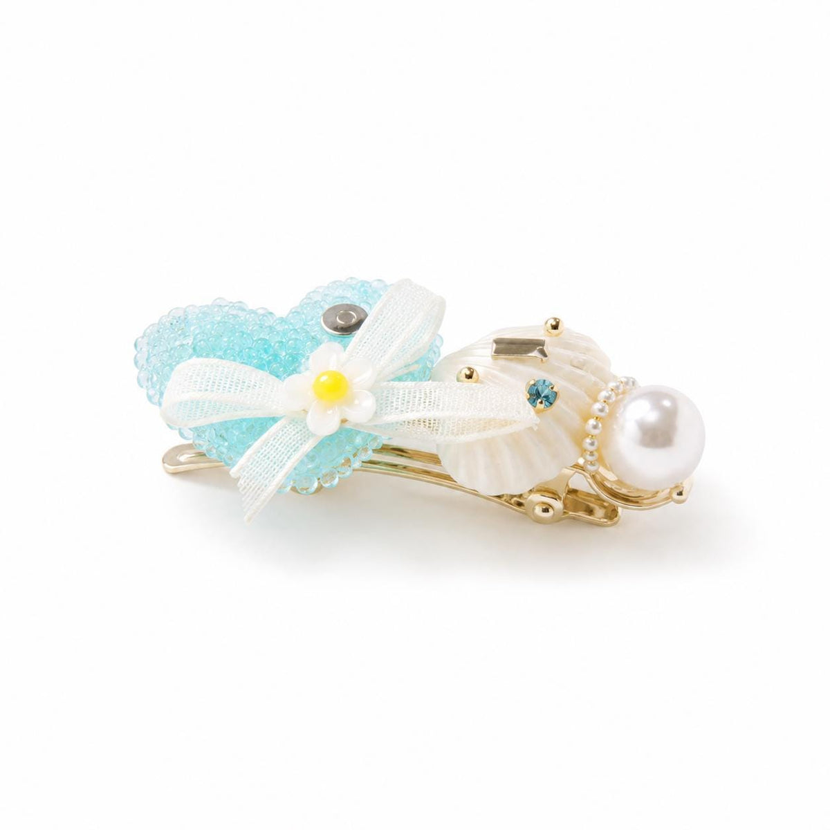Blue Seashell Heart Hair Clip, Pearl Mermaidcore Hair Barrette, Coquette Ocean Hair Accessory, Summer Beach Gift for Her