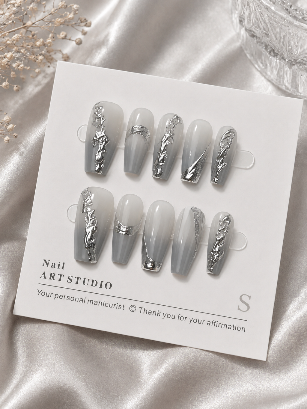 Silver Current – Chrome Silver Press-On Nails No.14
